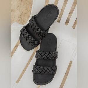 Roxy Women's Black Slippy  Double-Braid Slide Sandals